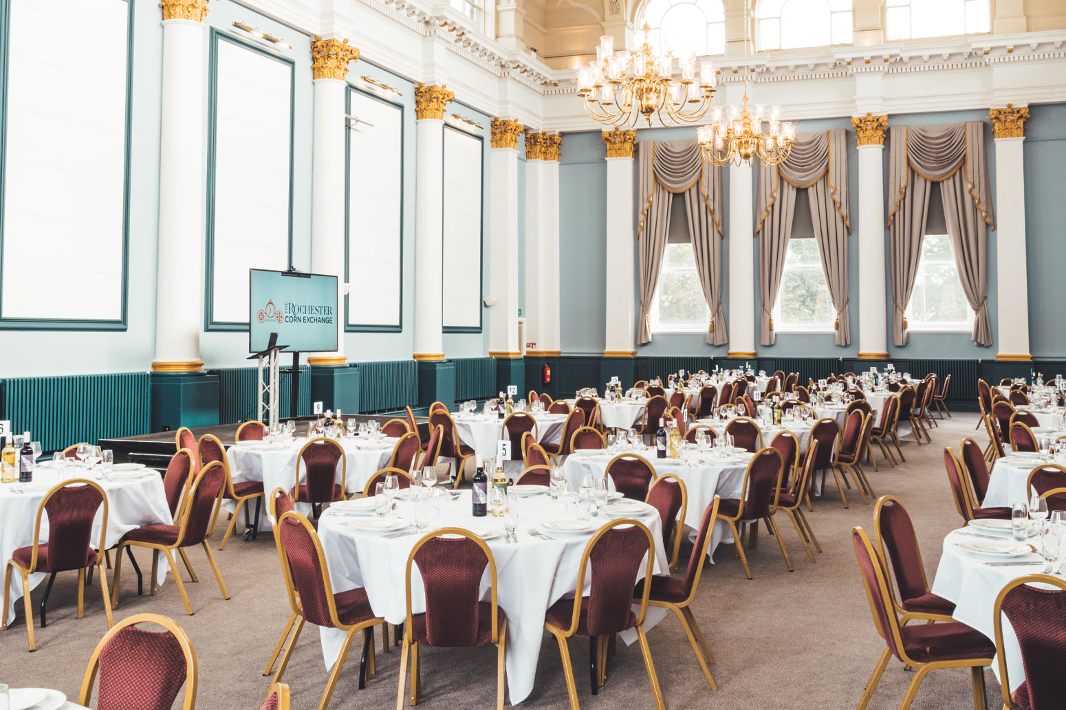 photo corn exchange business hall with tables and chairs