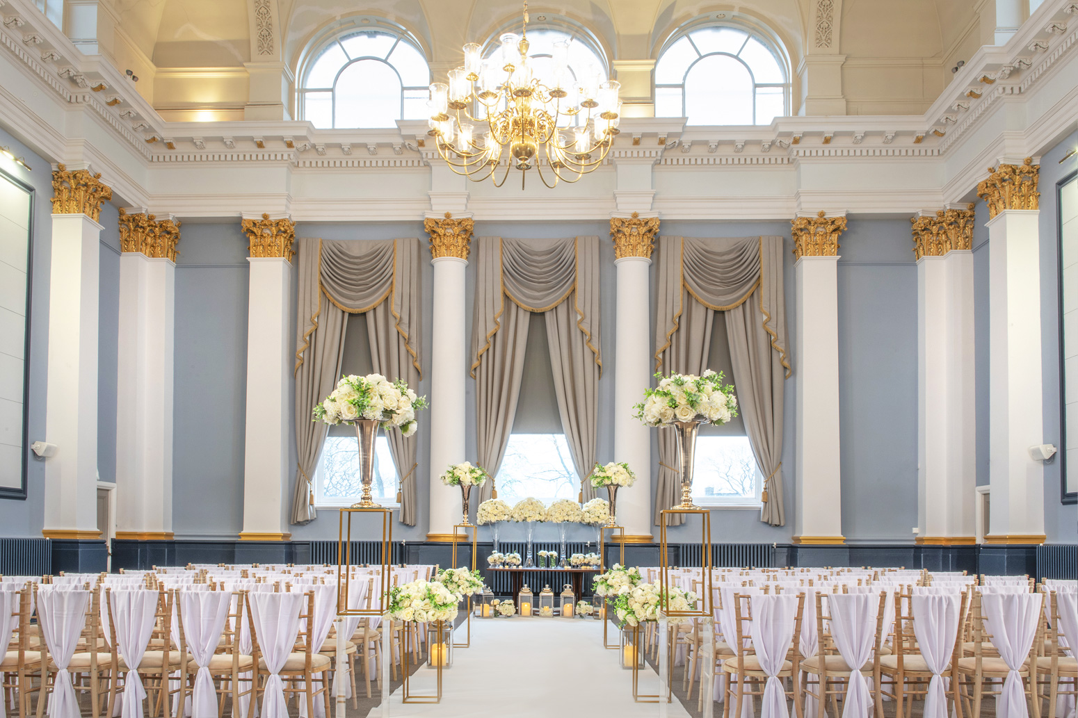 The wedding room with curtains.